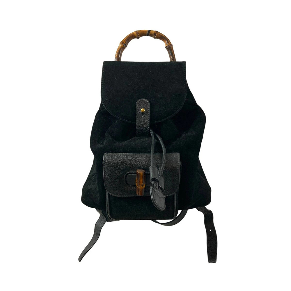 Gucci Bamboo Drawstring Backpack Rucksack Leather Black